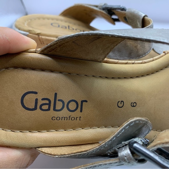 Gabor taupe Leather Patent Sandals size UK 6 US 8 slip on wedge heel - Picture 12 of 12